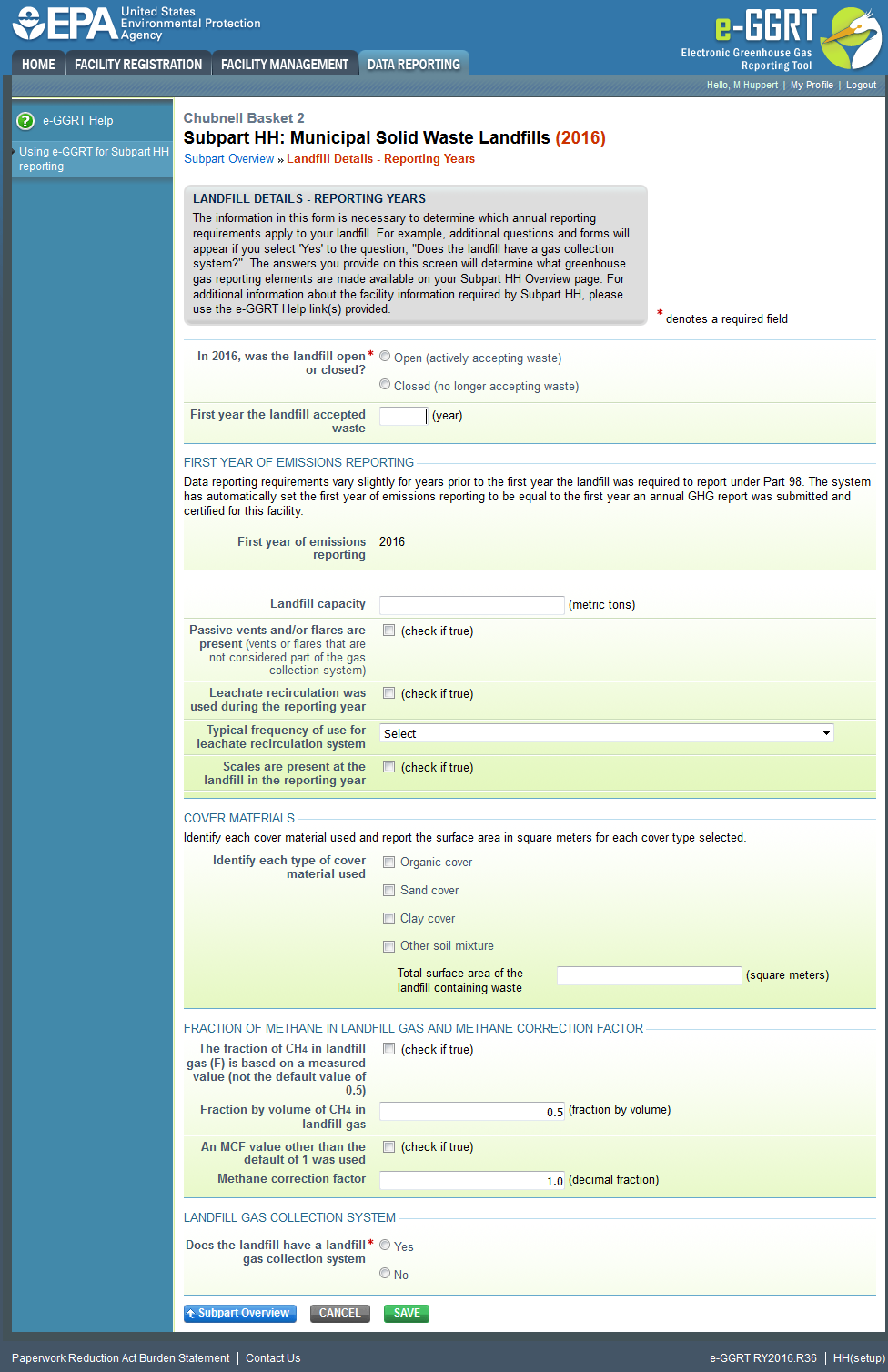 Subpart HH: Landfill Details - Reporting Years